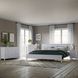 SOFTSEA Elegant White Solid Wood 5-Piece King Bedroom Set with Platform Bed, Dresser, and Nightstands SOFTSEA