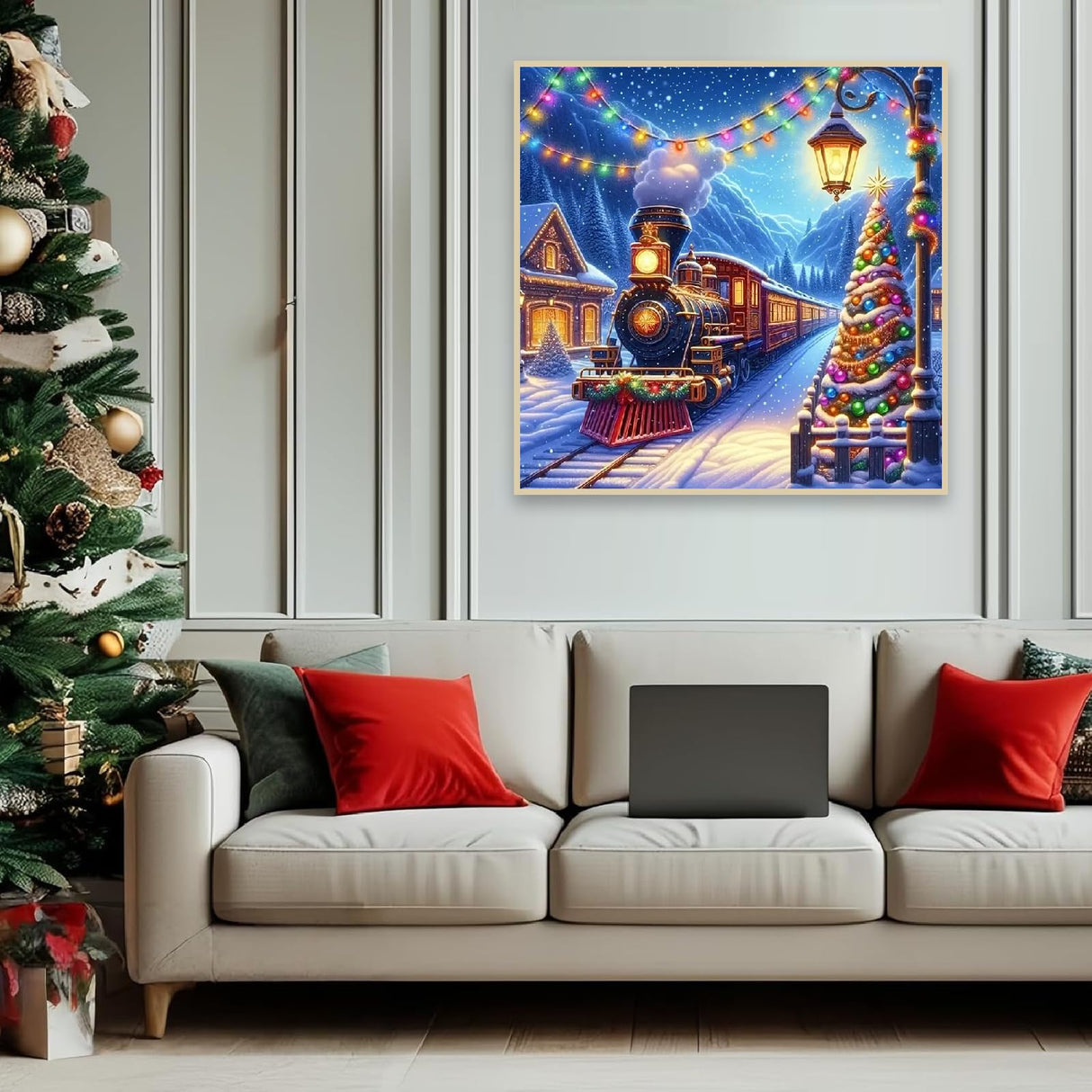 Christmas Diamond Painting Kits for Adults - Christmas Train Diamond Art Kits for Adults Beginner, DIY 5D Full Round Drill Diamond Painting Gem Art for Home Wall Decor (14 x 14 Inch) Fotasmua