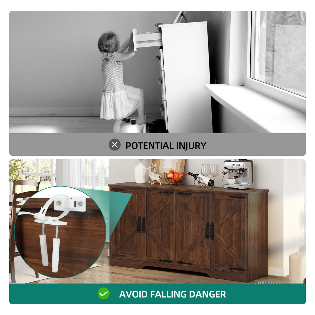 YITAHOME 62" Farmhouse Buffet Cabinet with Storage, Large Coffee Bar Cabinet, Kitchen Sideboard with Adjustable Shelves for Living Room, Entryway, Kitchen, Dark Walnut YITAHOME