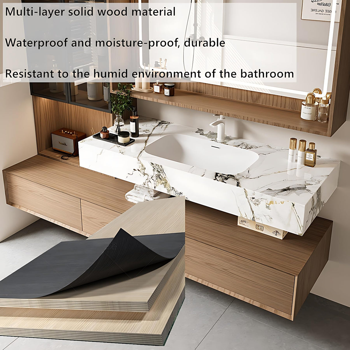 ZGNBSD Bathroom Vanity with Sink - Floating Bathroom Vanity Set Includes LED Smart Defogging Medicine Cabinet | Solid Wood Modern Bathroom Vanity | Wall Mounted (Wood, 60") ZGNBSD