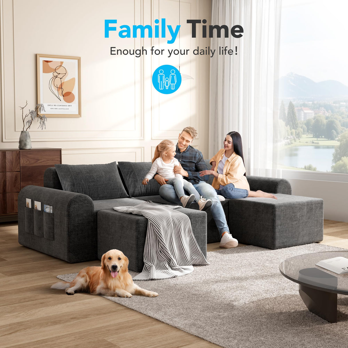 Decofy Cloud Sectional Couch with 2 Ottomans & 3 Pillows, Boneless Couches for Living Room, U Shaped Sectional Sofa Deep Seat Comfy Couch for Small Spaces, No Assembly Required, 72h to Restore Decofy