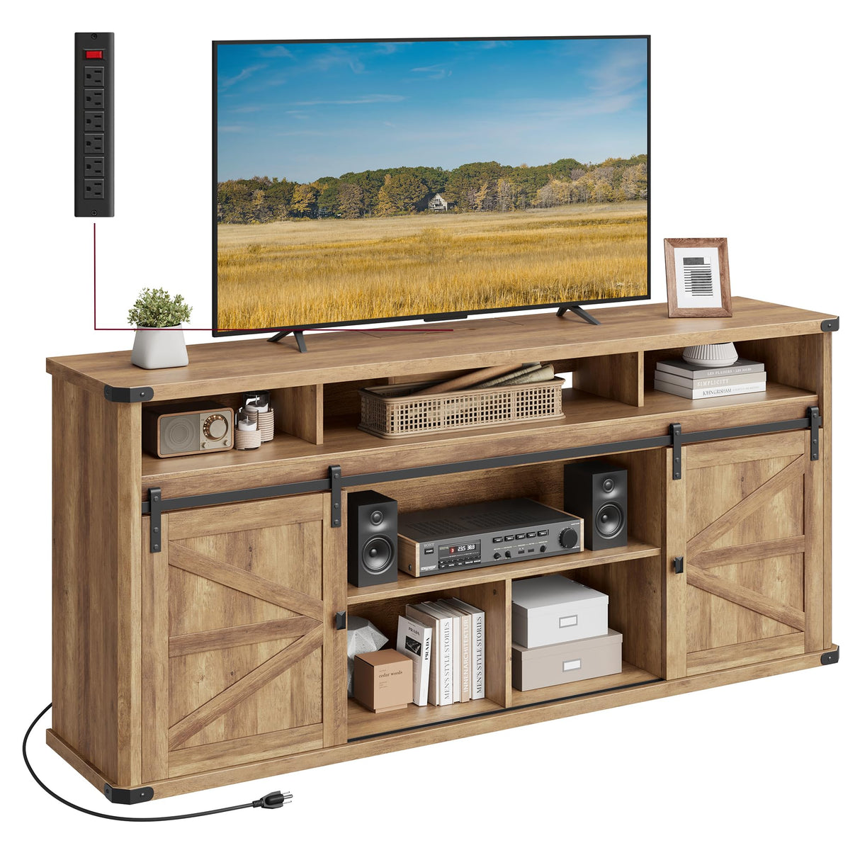 VASAGLE TV Stand for TVs up to 75 Inches, Farmhouse Entertainment Center with Sliding Barn Doors, TV Console Table for Living Room, Honey Brown ULTV323K41 VASAGLE