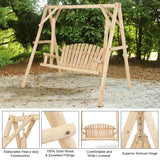 Tangkula Wooden Porch Swing, A-Frame Wood Log Swing Bench Chair, Outdoor Rustic Curved Back Swing Chair for Patio Garden Yard Tangkula