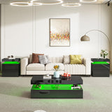 AMERLIFE High Gloss LED Nightstand Set of 2 with Charging Station, Modern Bedside Table Night Stand with LED Lights, Sofa End Side Tables with Drawers for Bedroom Living Room, Black AMERLIFE