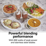 Hamilton Beach MultiBlend Smoothie Blender with 4 Shatterproof BPA Free Jars and Lids; Large 32oz Jar, 8oz Grinder for Nuts & Spices, and 2 Portable Travel Cups, 650 Watts, Black and Stainless (52400) Hamilton Beach