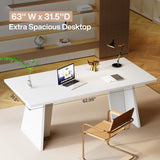 Tribesigns White Executive Desk, 63" Large Office Computer Conference Meeting Table with Wooden Robust Pedestal, Simple Modern Workstation Business Furniture for Home Office Tribesigns