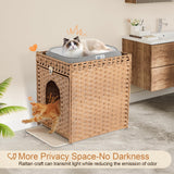 Snughome Cat Litter Box Enclosure Furniture Hidden with Cat Litter Mat, Hidden Cat Washroom Furniture with Door, Handwoven Rattan Cat Washroom Box, Indoor Pet House for Living Room, Bedroom(Natural) Snughome