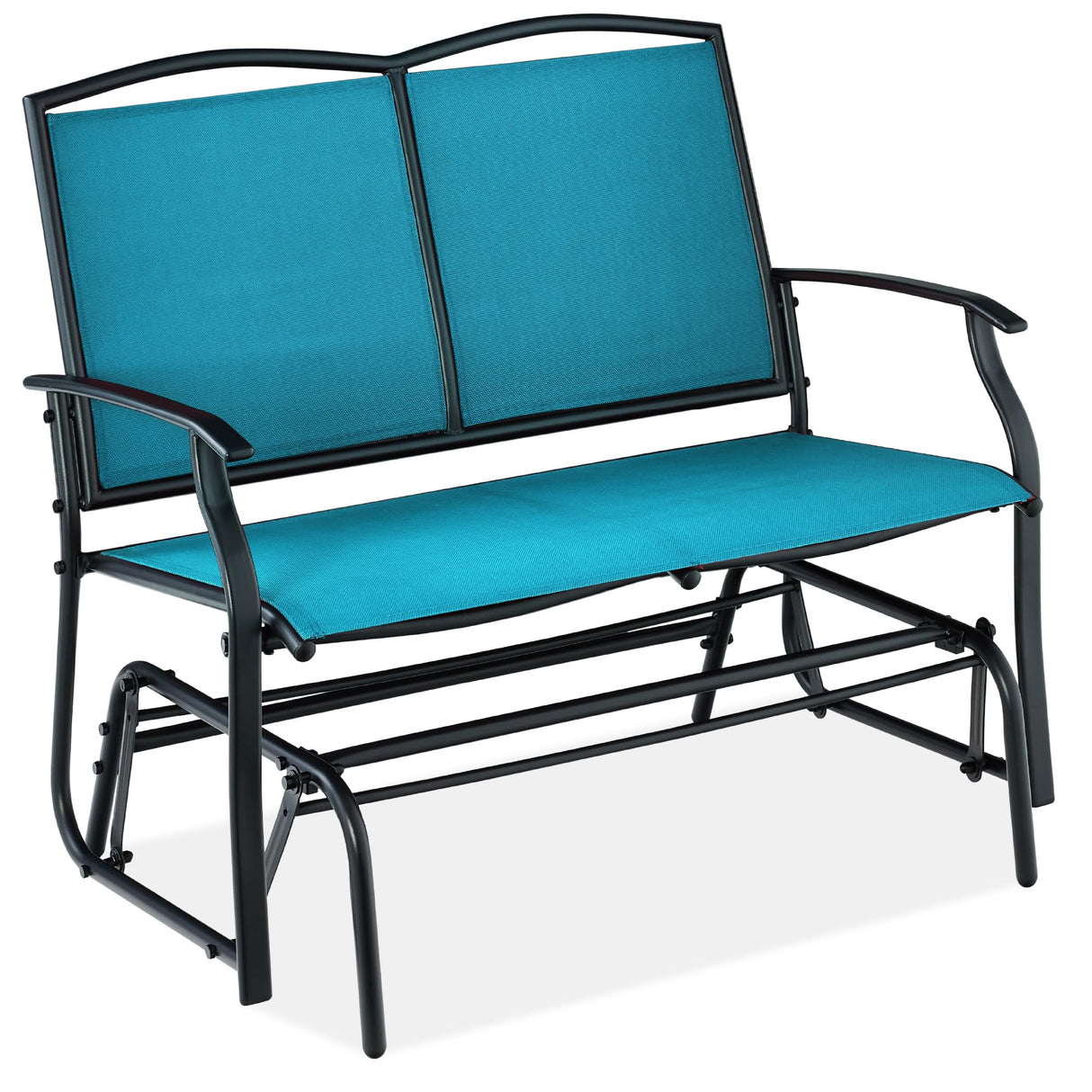 Best Choice Products 2-Person Outdoor Patio Swing Glider Steel Bench Loveseat Rocker for Deck, Porch w/Textilene Fabric, Steel Frame - Peacock Blue/Black Best Choice Products