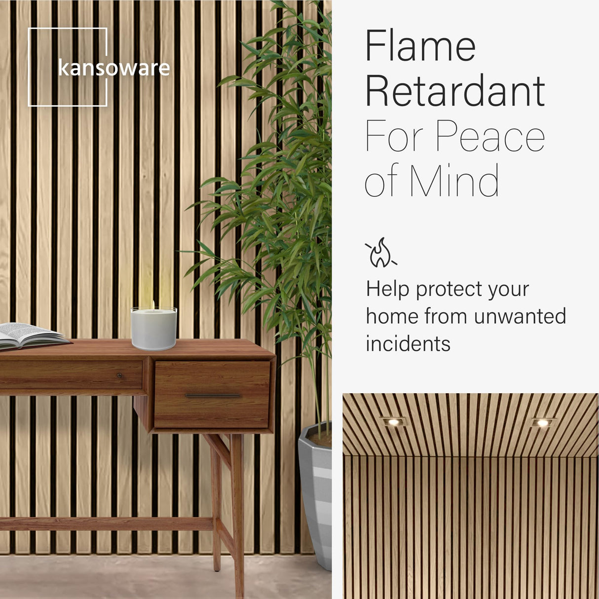 Kansoware Two Acoustic Wood Wall Veneer Slat Panels - Natural Oak | 94.49 x 12.6" Each | 16.54 sq ft. Coverage | Use for Soundproof Paneling, Interior Design, Outdoor Space, Van Restorations Kansoware