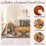 VClife Boho Sofa Covers, Sectional Couch Covers Breathable Cotton Linen Sofa Slipcover Washable Green Orange Geometry Sofa Couch Covers for L Shape Sofa - Farmhouse Sofa Covers with Tassel 71"x118" VClife
