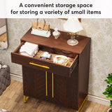 Tribesigns Shoe Cabinet with Doors, 20 Pairs Shoe Storage Cabinet with Drawer for Entryway, Modern Shoe Rack Organizer with Shelves for Hallways Bedroom Living Room, Walnut and Gold Tribesigns