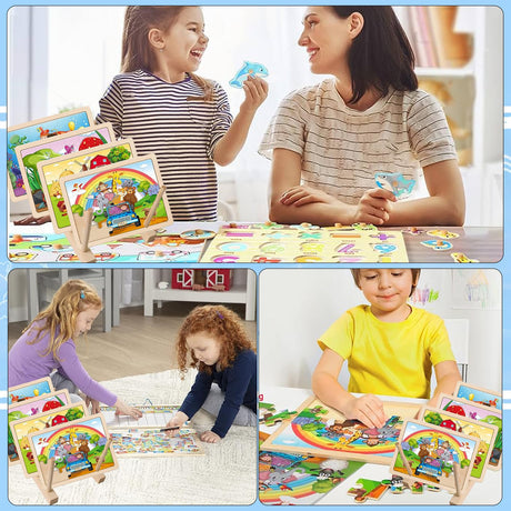 Set of 4 Wooden Puzzle Display Stand, Wooden Puzzle Storage Rack, Puzzle Organizer, Puzzle Holder Rack for Kids Adults Craft Collection Lovers Tefola