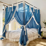 Stainless Steel Canopy Bed Frame - Full Size, Heavy Duty Metal Bed with Sturdy Poles - Black Mosqutent