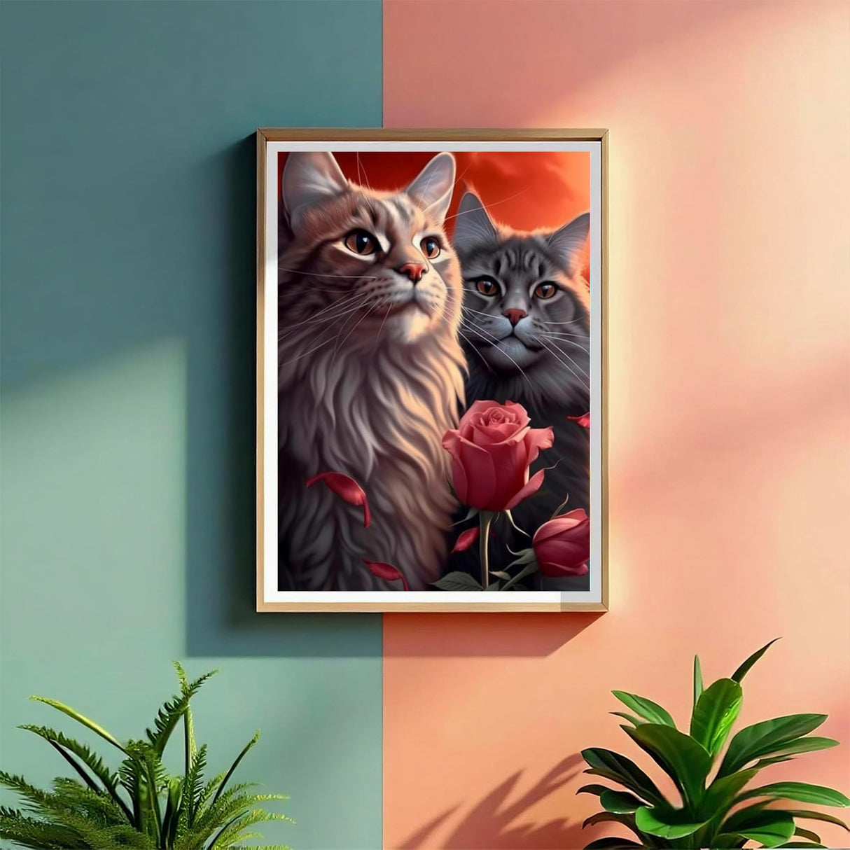 Amz Camel DIY 5D Diamond Art Kits for Adults, 30x40cm Two Cats with Roses Crystal Bead Painting, Modern Artwork for Relaxation and Gift Giving Amz Camel