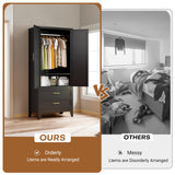 FIRMET Metal Wardrobe Closet Cabinet with Drawers,71" H Large Bedroom Armoires with Shelves and Hanging Rod,Wardrobe Storage Cabinet with 2 Doors, 1 Adjustable Shelf and 2 Drawers FIRMET