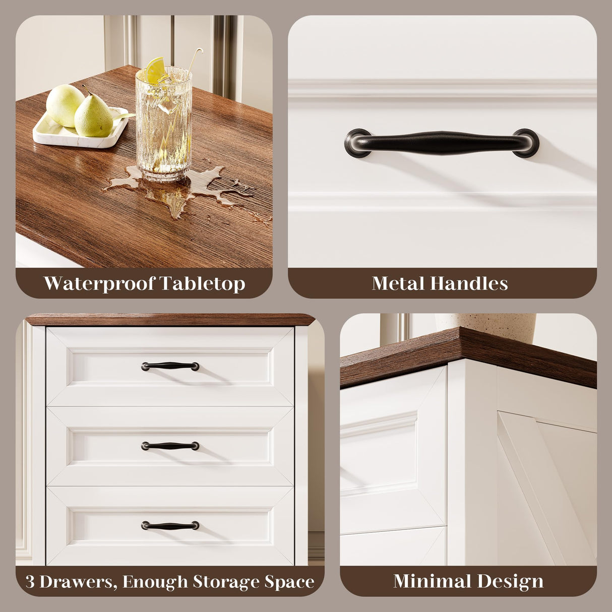 GRUSIGN Nightstand with Drawers - 22.44" Wide End Table with 3 Large Drawers & Bar Handles, Small Rustic Wood Chest of Drawers for Bedroom, Living Room, Closet, White GRUSIGN