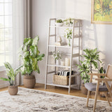 HITNET Ladder Shelf, 4 Tier Bookshelf, Floor Standing Bathroom Storage Rack with Bamboo Frame, Home Office Open Display Bookcase, White HITNET