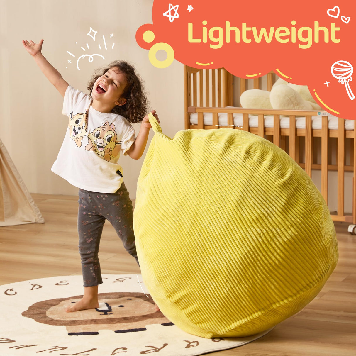 Cansunna Bean Bag Chairs Teardrop Bean Bag Chair Beanbag Chair with Memory Foam Filled Machine Washable Cover for Living Room, Bedroom (Small,Yellow) Cansunna