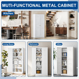 Fesbos Metal Storage Cabinet-71” Tall Steel File Cabinets with Doors and 5 Adjustable Shelves-White Steel Storage Cabinet for Home,Kitchen, School, Office, Garage Fesbos