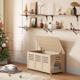 DINZI LVJ Litter Box Enclosure, Flip Top Litter Box Furniture, Hidden Cat Washroom, Wooden Cat House, End Table, 39.4" L x 19.7" W x 19.7" H, Good Ventilation, Easy to Assemble, Natural DINZI LVJ