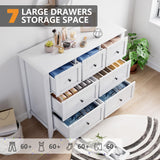 GarveeHome White 7 Chest of Drawer Dresser, Modern Storage Cabinet, Wood Organizer TV Stand for 48 inch TV, Bedroom, Living Room, Entryway GarveeHome