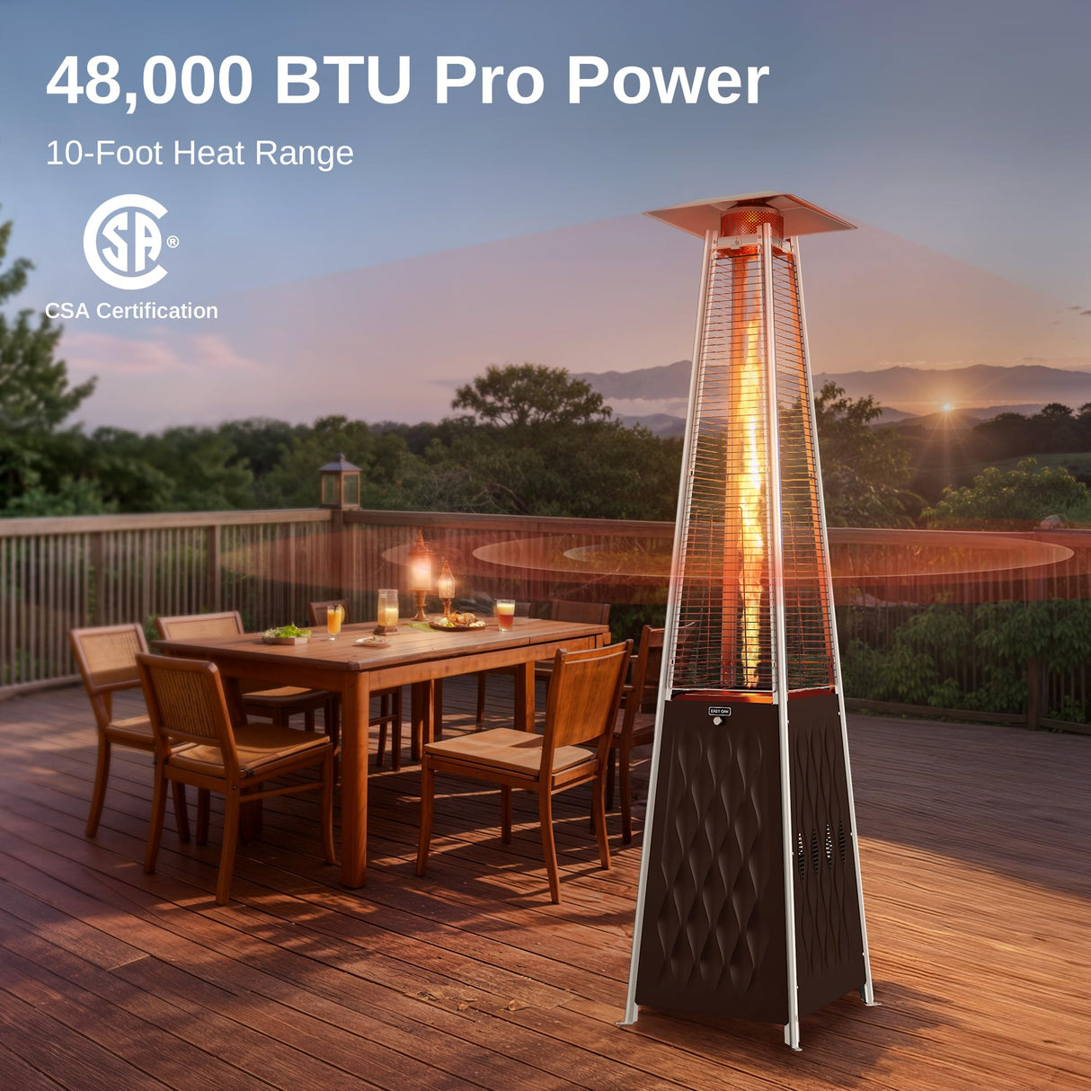 EAST OAK Pyramid Patio Heater, 48,000 BTU Outdoor Patio Heater, Quartz Glass Tube Propane Heater for Commercial & Residential, Triple Protection System, With Wheels, 2024 Upgrade, Bronze EAST OAK