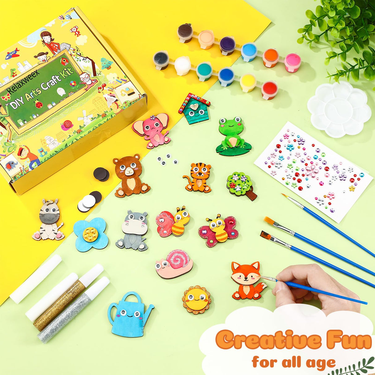 Relaxweex 18 Pcs DIY Wooden Magnets Painting Kit, Forest Animals Summer Arts and Crafts Supplies Wooden Painting Craft Activities Kit for Family Gifts Birthday Party Favors Christmas Easter Relaxweex