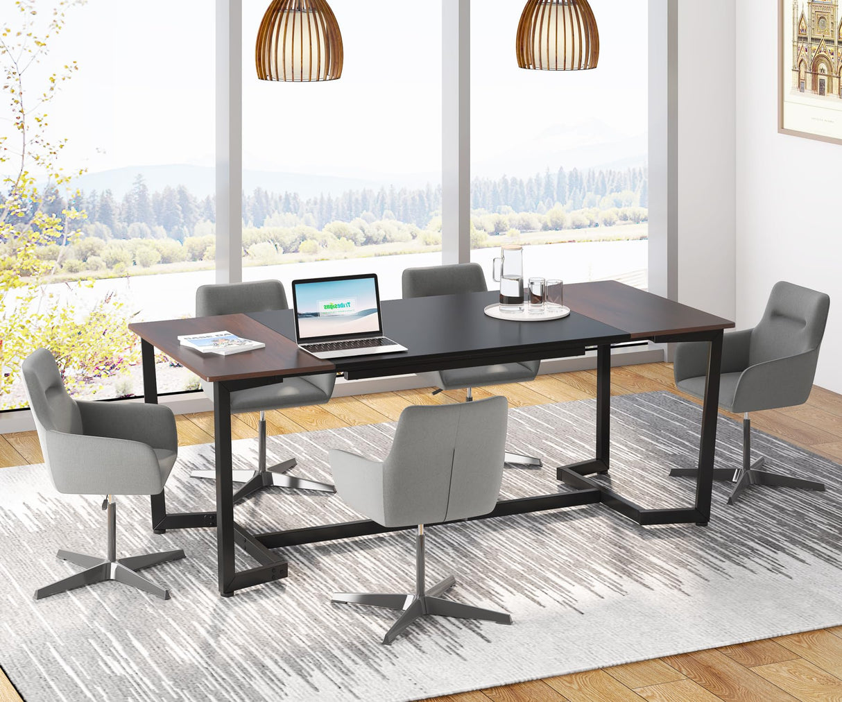 Tribesigns 6FT Conference Table, 70.8L x 31.5W inch Meeting Table for Office Conference Room, Modern Rectangular Seminar Training Table, Metal Frame, Rustic Brown/Black Tribesigns