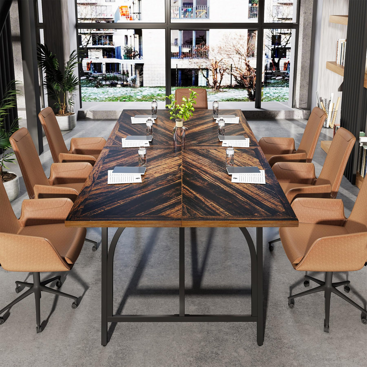 Tribesigns 6FT Conference Room Table, Rectangle Meeting Seminar Table for 6-8 People, 70.86-Inch Conference Tables for Home Office, Business Boardroom Desk with Stylish Metal Legs Tribesigns