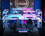 ODK Reversible Gaming Desk with USB Charging Port and LED Lights, 40 Inch Computer Desk with Storage Shelves & Monitor Stand, Writing Study Table for Home Office, Small Space Bedroom, White ODK