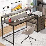 Tribesigns 63 Inch Computer Desk with File Drawer Cabinet, Ergonomic Office Desk with Monitor Stand, Industrial Computer Table with Printer Space, Wood PC Table Workstation Desk for Home Office Tribesigns