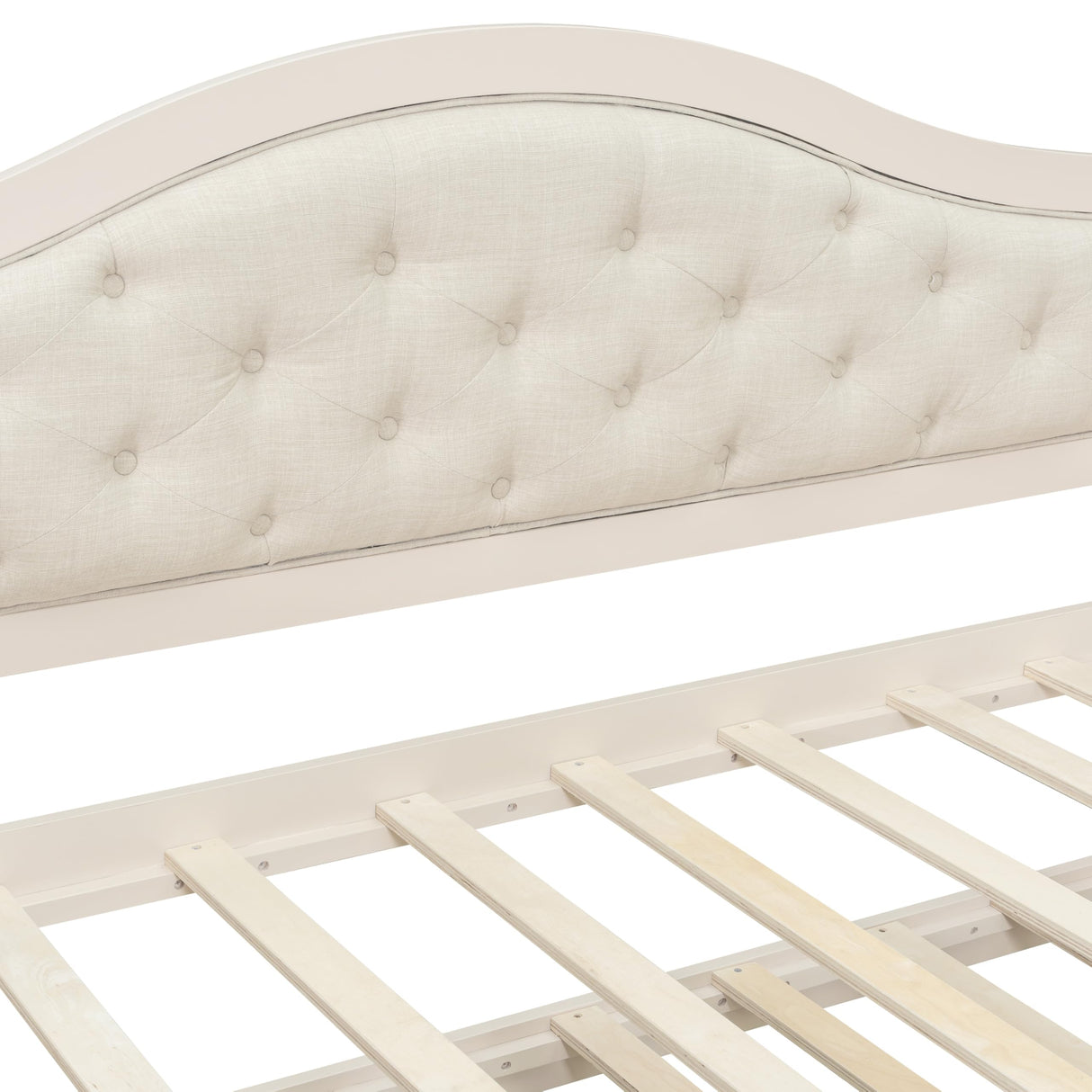 Merax Twin Daybed with Trundle and 2 Storage Drawers, Wooden Sofa Bed Twin Bed Frame with Upholstered Button Tufted Backrest for Living Room, Bedroom, Guest Room (Beige) Merax