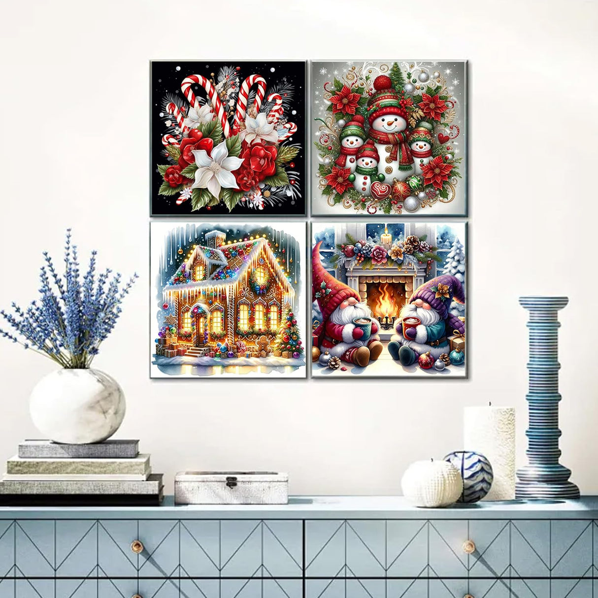 Paint by Numbers for Adults and Kids Beginner, 4 Pack Christmas Painting by Number Kits On Canvas, Number Artist Paint by Number Kit DIY Oil Painting Acrylic Paints, Home Wall Decor 10x10in Fairyland JinWenn