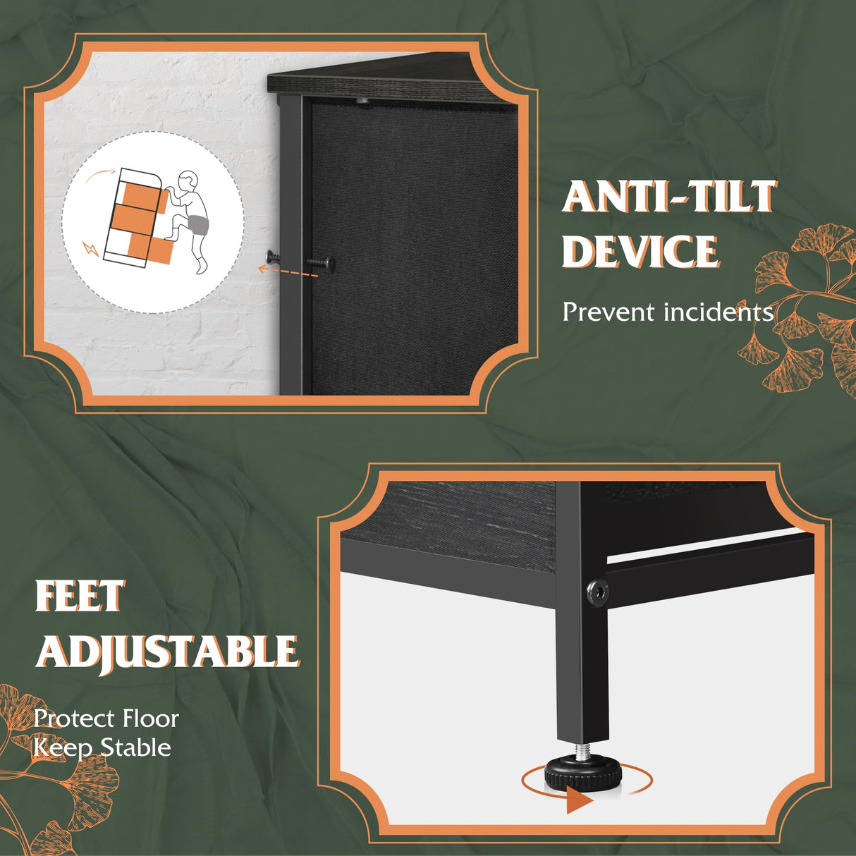 WLIVE Tall Fabric Dresser for Bedroom with 8 Drawers, Storage Tower with Bins, Double Dresser, Chest of Drawers for Closet, Living Room, Hallway, Charcoal Black Wood Grain Print WLIVE