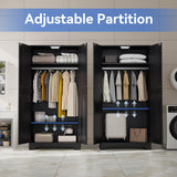 Wooden Armoire Wardrobe Closet, Wardrobe Cabinet with Door and Shelves, Freestanding Bedroom Armoires Clothing Storage Cabinet with Hanging Rod for Bedroom, Laundry Room, Cloak Room（Black） Honsiva