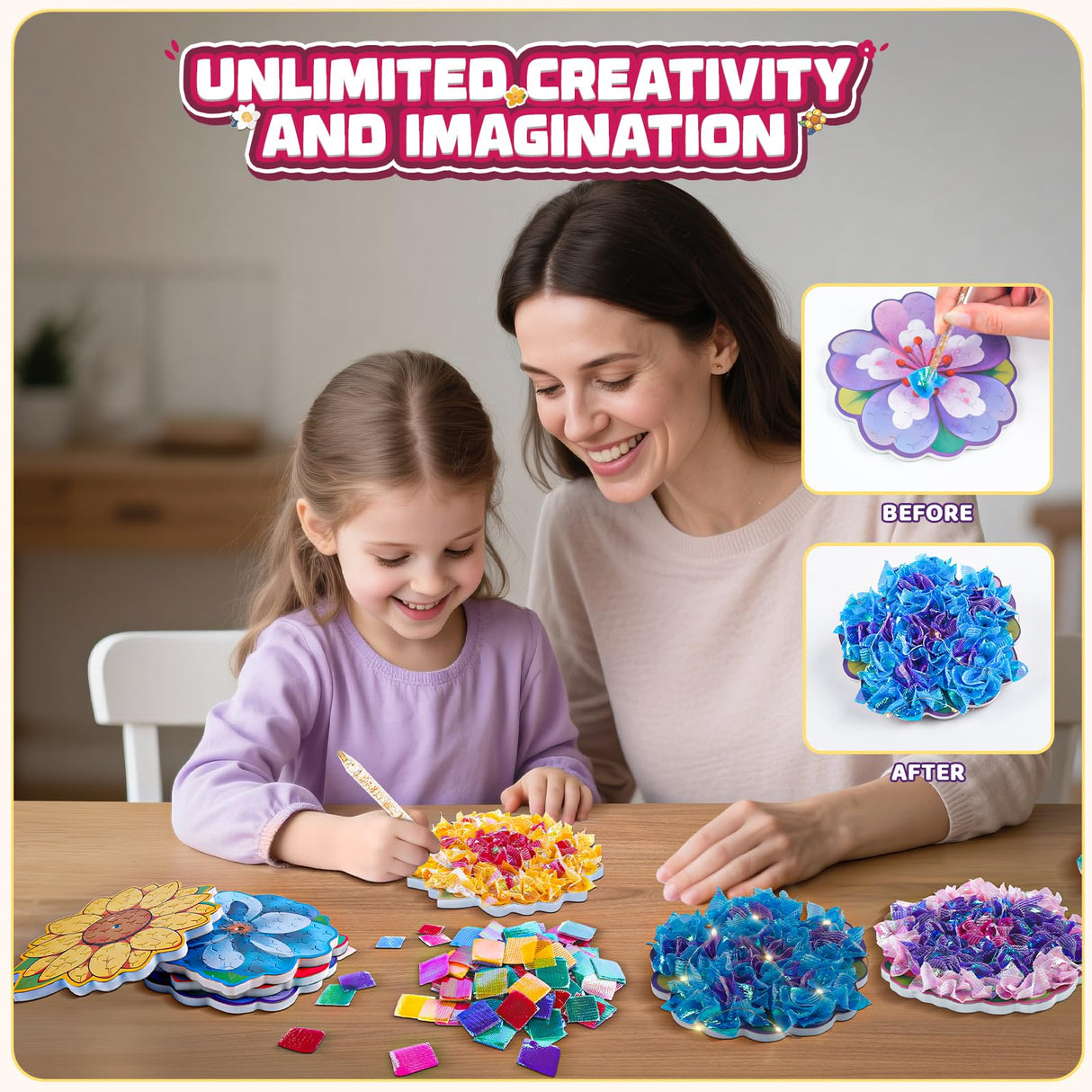 Flower Bouquet Art Craft Kit, Poke DIY Creative Activity Kit with with 6 Flowers & 6 Light Strings, Mess-Free Fun for Girls & Boys, Fun & Educational Kids Craft Gift for Girls Boys Ages 4, 5, 6, 7, 8+ Fortand