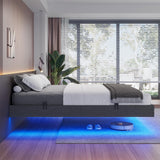 ADORNEVE Full Size Floating Bed Frame with LED Lighting, Linen Upholstered Platform and Underbed Storage, Heavy-Duty Steel Support ADORNEVE