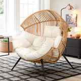 Vongrasig Wicker Egg Chair PE Rattan Chair with Cushion, Oversized Patio Lounge Chair for Outdoor, Indoor, Balcony, Backyard, Garden, Living Room, Beige Vongrasig