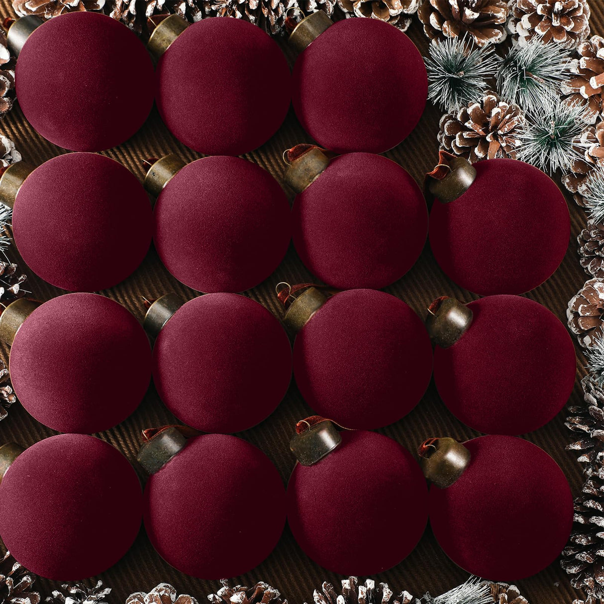 Liliful 15 Pcs Velvet Christmas Balls Bulk Flocked Christmas Tree Ball Ornaments Plastic Xmas Decorative Hanging Ornaments (Burgundy) Liliful