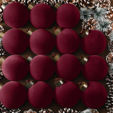 Liliful 15 Pcs Velvet Christmas Balls Bulk Flocked Christmas Tree Ball Ornaments Plastic Xmas Decorative Hanging Ornaments (Burgundy) Liliful