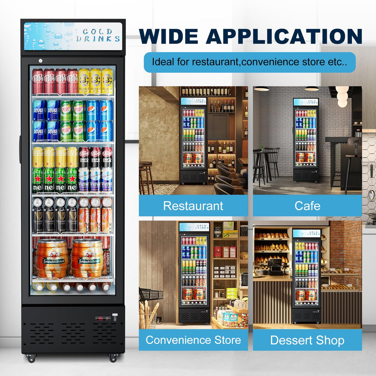 ECEVT 12 Cu.ft. Commercial Refrigerators Glass Door Beverage Refrigerators Commercial Fridge Upright Display Cooler with Soft LED Light and Adjustable Shelves for Restaurant Grocery Stores Home ECEVT