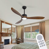 VACILL 52 inch Wood Ceiling Fan with Light and Remote,Noiseless DC Motor,6 Speed Levels,LED Dimmable,Dark Brown Wood Blade VACILL