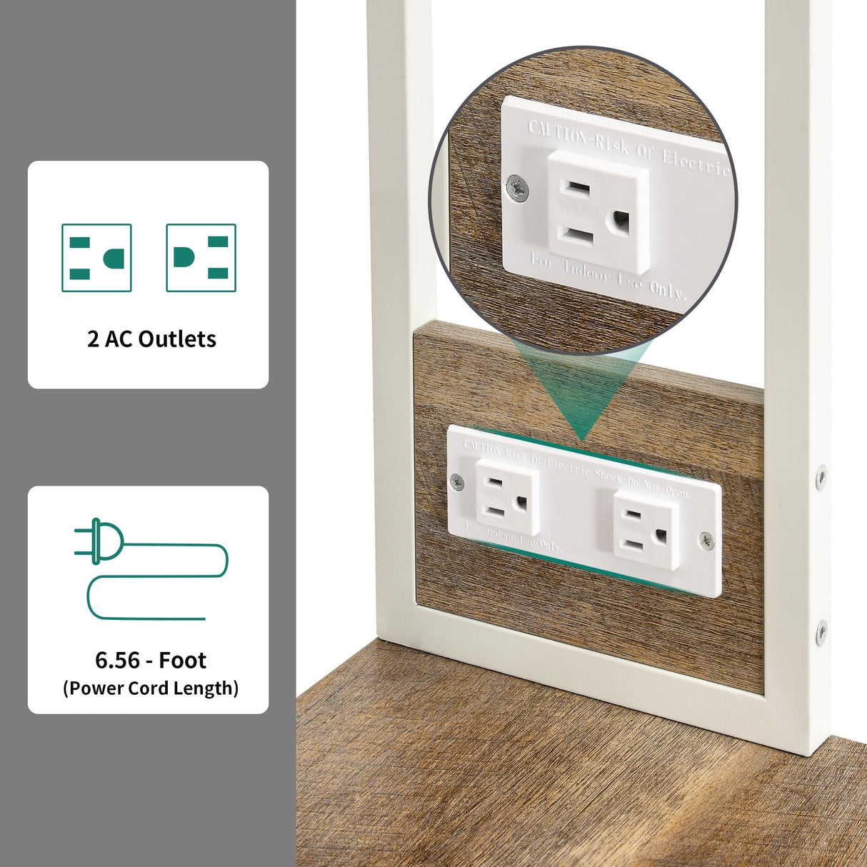 YITAHOME Microwave Stand Bakers Rack w Power Outlet, Coffee Bar Kitchen Freestanding Utility Storage Shelf for Pantry Appliance Spice Pot Pan Organizer w Thickened Counter 6 Hook 39", Oak & White YITAHOME