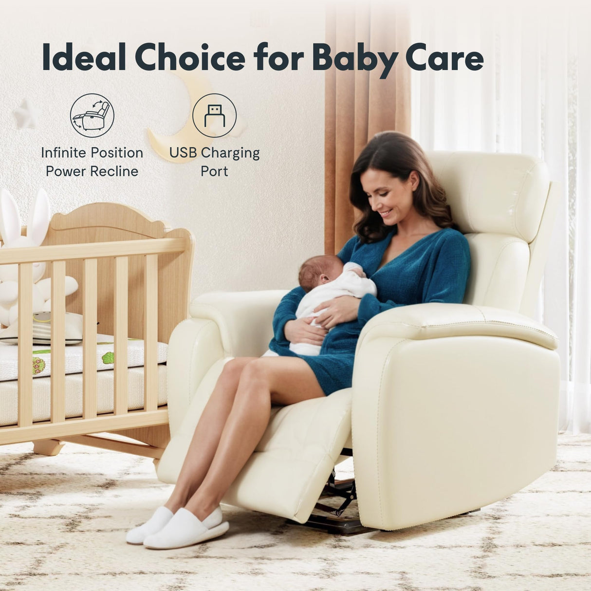 FLEXISPOT X3 Power Recliner Chair, Adjustable Electric Recliner with USB Port, Thick Cushion & Padded Back, Comfortable Faux Leather Chair for Adults, Living Room, Nursery, Home Theater (White) FLEXISPOT