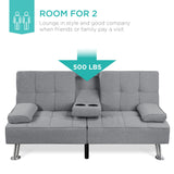 Best Choice Products Linen Modern Folding Futon, Reclining Sofa Bed for Apartment, Dorm w/Removable Armrests, 2 Cupholders - Gray Best Choice Products