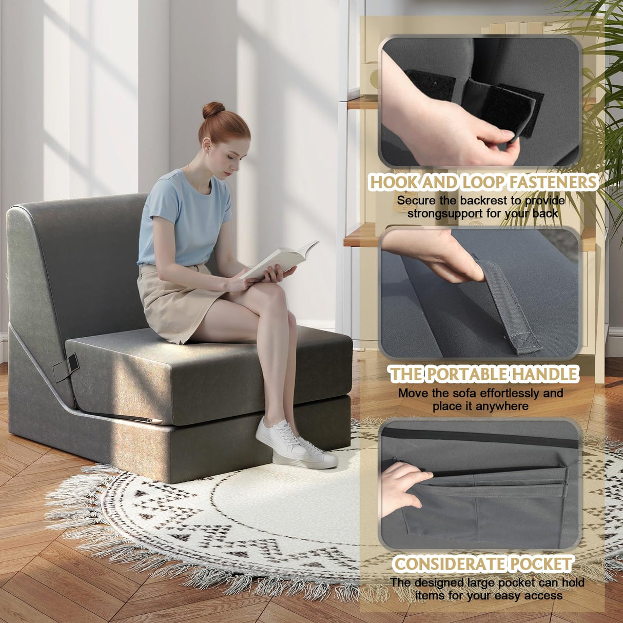 jela Outdoor Chaise Lounge, Waterproof Folding Sofa Bed Lounge Chair, UV Resistant Folding Lounge Chair with Machine Washable Cover, Soft Foam Patio Sofa Chairs Pool Lounge Chaise Chairs (Darkgrey) jela