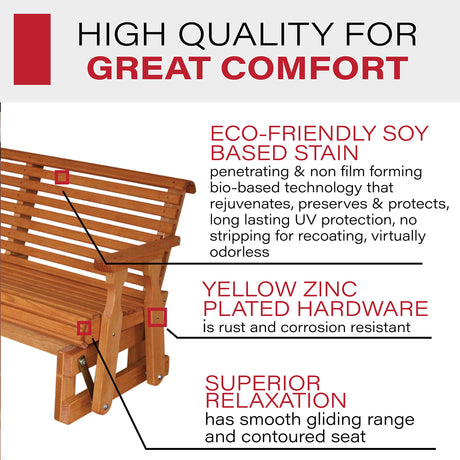 Amish Heavy Duty 800 Lb Roll Back Pressure Treated Porch Glider (4 Foot, Cedar Stain) Amish Casual