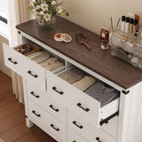 LINSY HOME Farmhouse 8 Drawer Double Dresser for Bedroom, 50” Wide Rustic Wood Chest with Deep Drawers, Modern Dressers with Storage and Metal Handles for Closet, Living Room, Hallway, Off White LINSY HOME