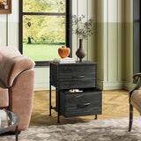 WLIVE Night Stand, Small Dresser with Drawers, Dresser for Bedroom with 2 Fabric Drawer, Black Bedside Table End Table, Dorm Nightstand, Closet Organizer, Charcoal Black Wood Grain Print WLIVE