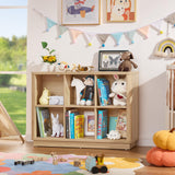 Joaxswe 6 Cube Storage Book Shelf, 40" Wide Low Horizontal Bookcase with Curved Edge, Floor Standing 2-Tier Wooden Bookshelf with Base, Modern Short Book Case for Bedroom, Study, Entryway, Natural Oak Joaxswe